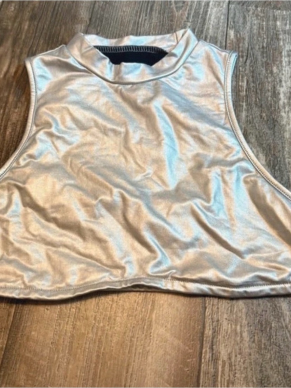 SHEIN Metallic Silver Mock Neck Crop Top